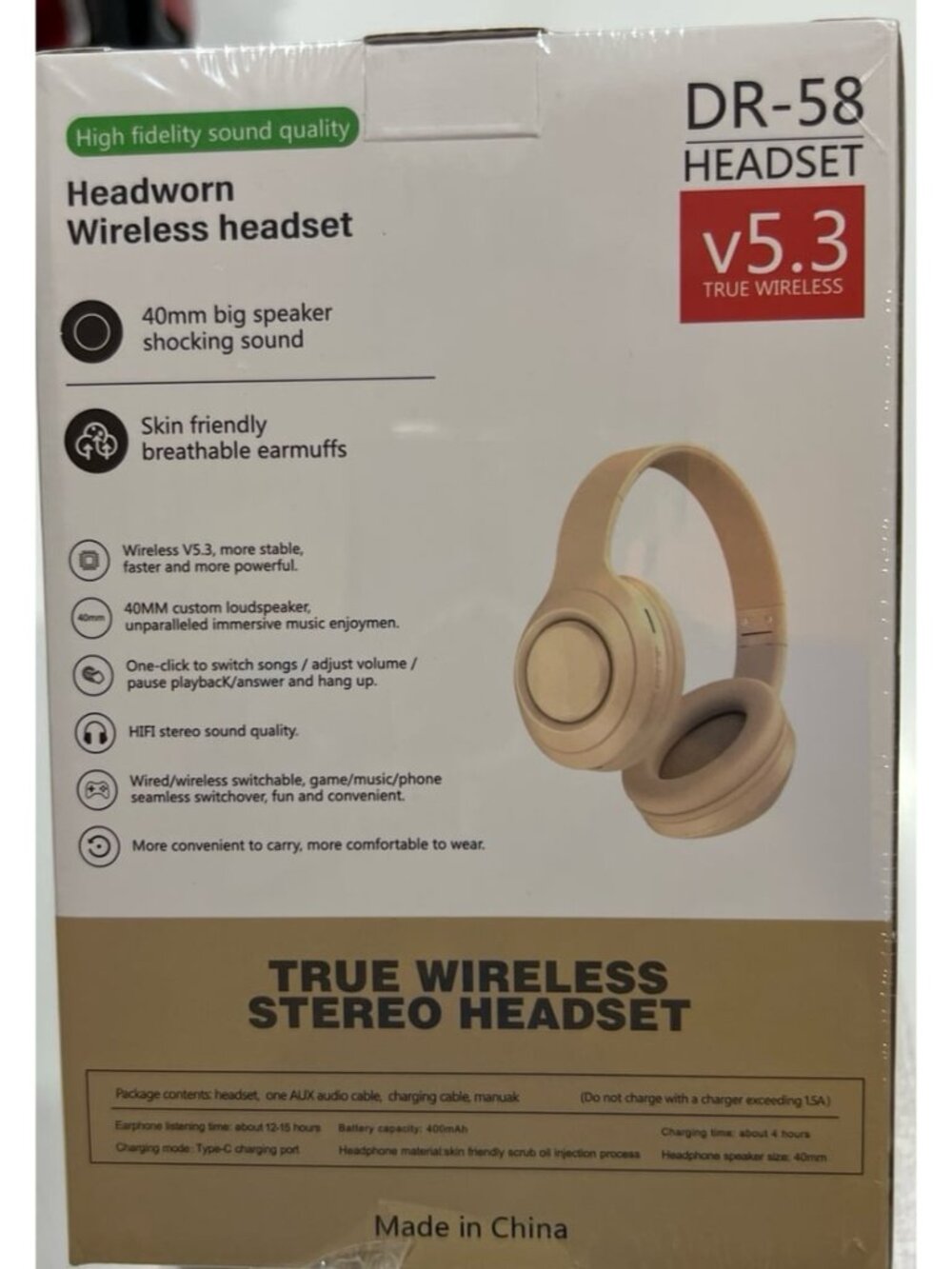 DR-58 wireless headset, a foldable over-ear Bluetooth headphone - Picture 2 of 4
